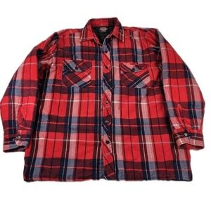 Dickies Shirt Jacket Shacket Mens Large Red Flannel Quilted Lined Buffalo Plaid